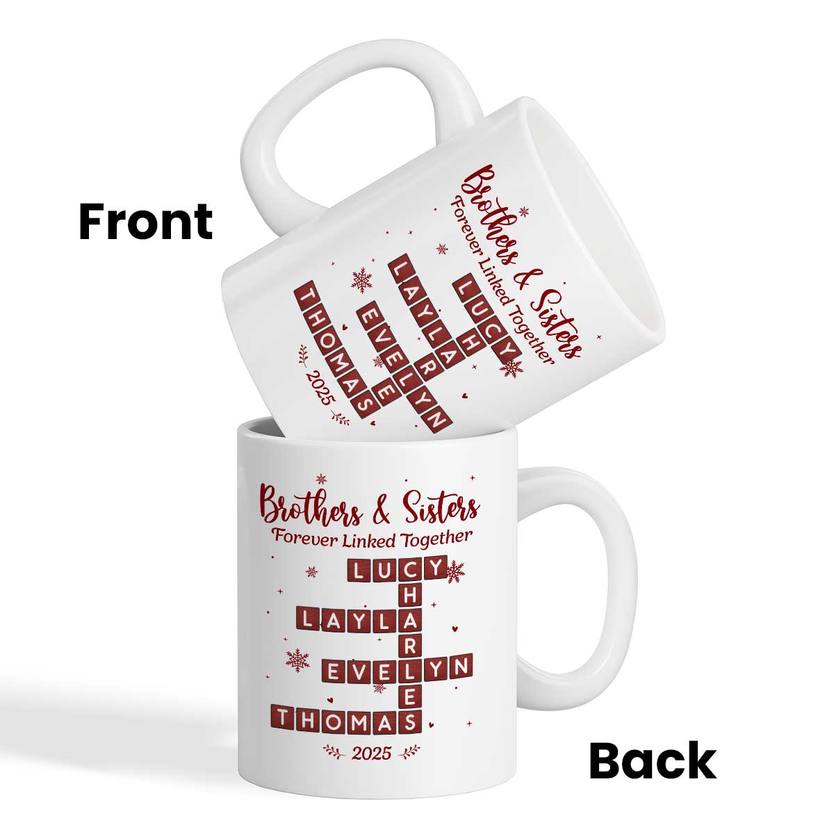 Festive Christmas Brothers Sisters Crossword Puzzle Art - Personalized Mug - Christmas Gift For Siblings, Brothers, Sisters