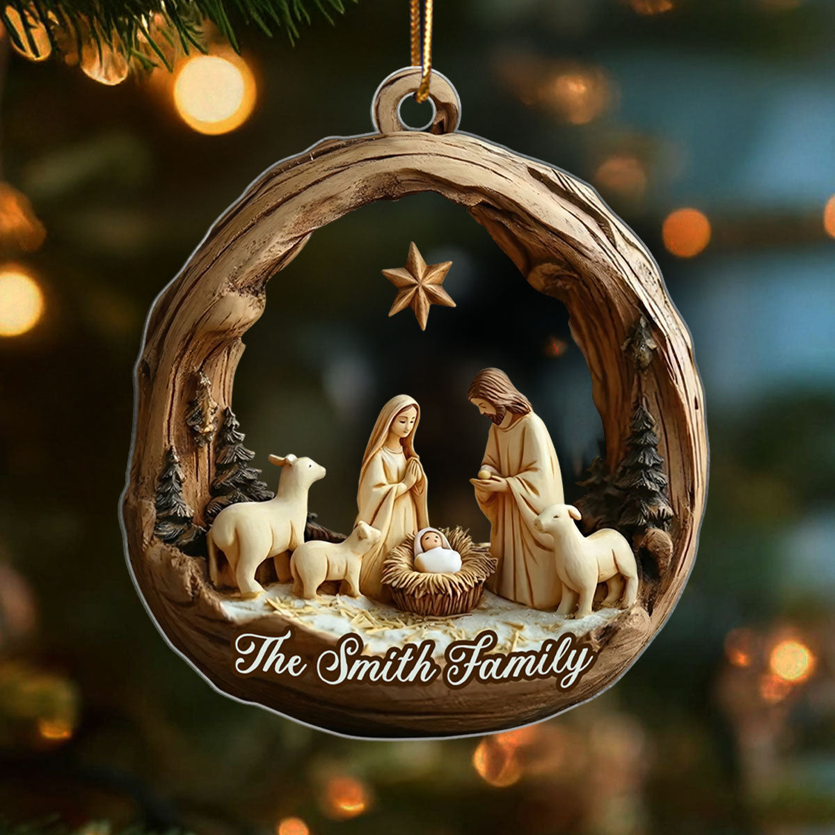 Holy Family Nativity 3D Effect - Personalized Acrylic Ornament - Christmas Gift For Family