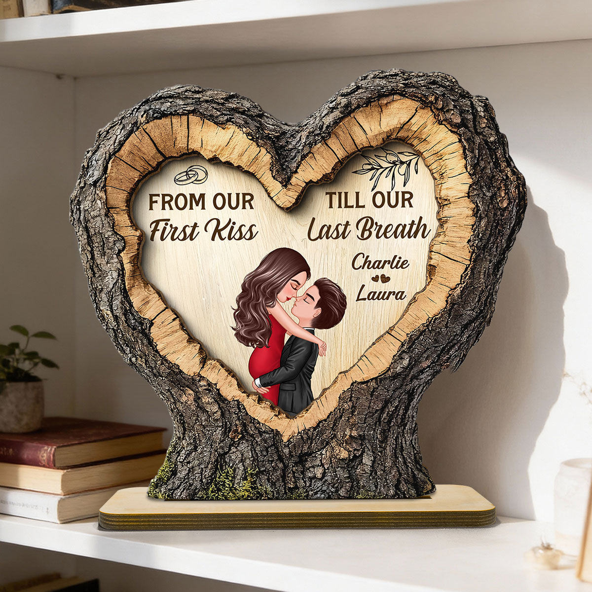 From First Kiss Till Last Breath Couple Kissing 2D Flat - Personalized 2-Layered Wooden Plaque - Anniversary Gift, Valentine's Gift For Him, For Her