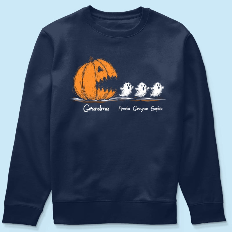 Grandma Pumpkin Chasing Kids Ghosts - Personalized Shirt - Halloween Shirt