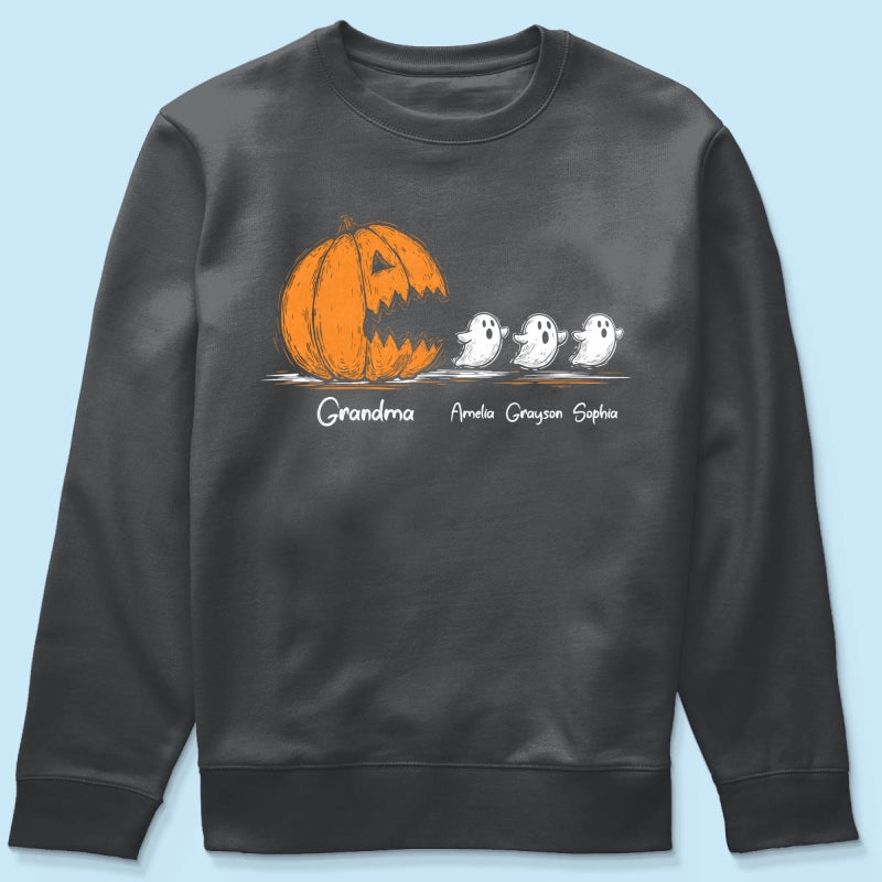 Grandma Pumpkin Chasing Kids Ghosts - Personalized Shirt - Halloween Shirt
