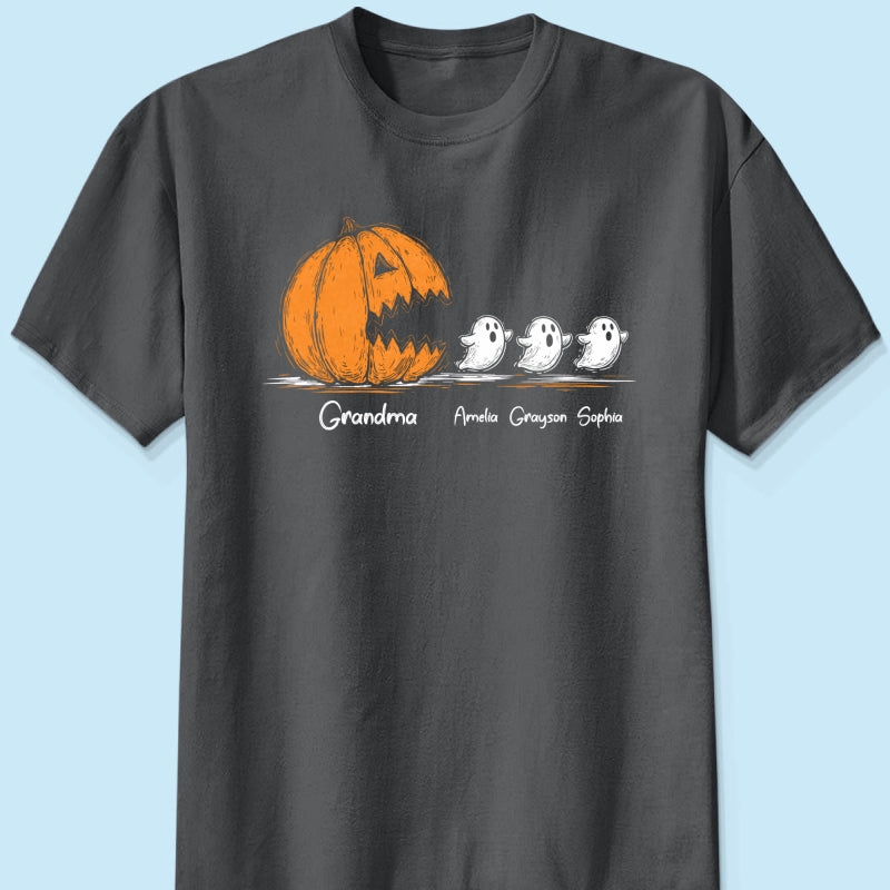 Grandma Pumpkin Chasing Kids Ghosts - Personalized Shirt - Halloween Shirt