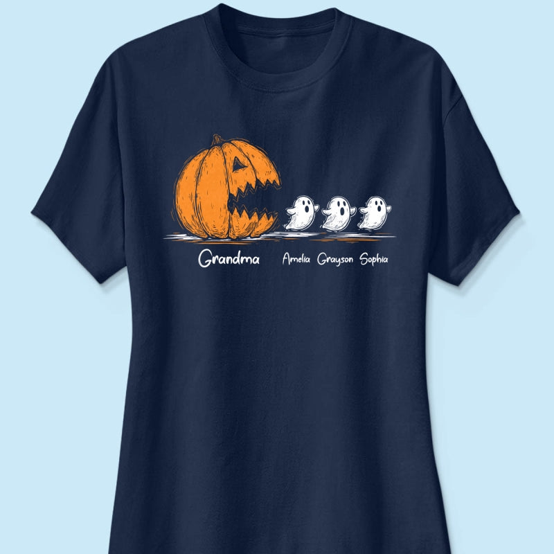 Grandma Pumpkin Chasing Kids Ghosts - Personalized Shirt - Halloween Shirt