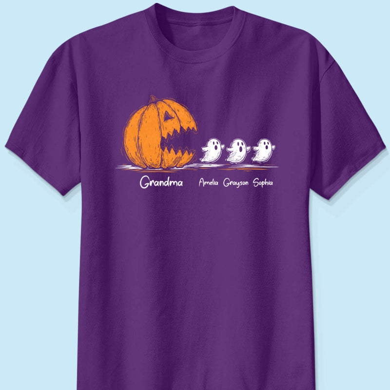 Grandma Pumpkin Chasing Kids Ghosts - Personalized Shirt - Halloween Shirt