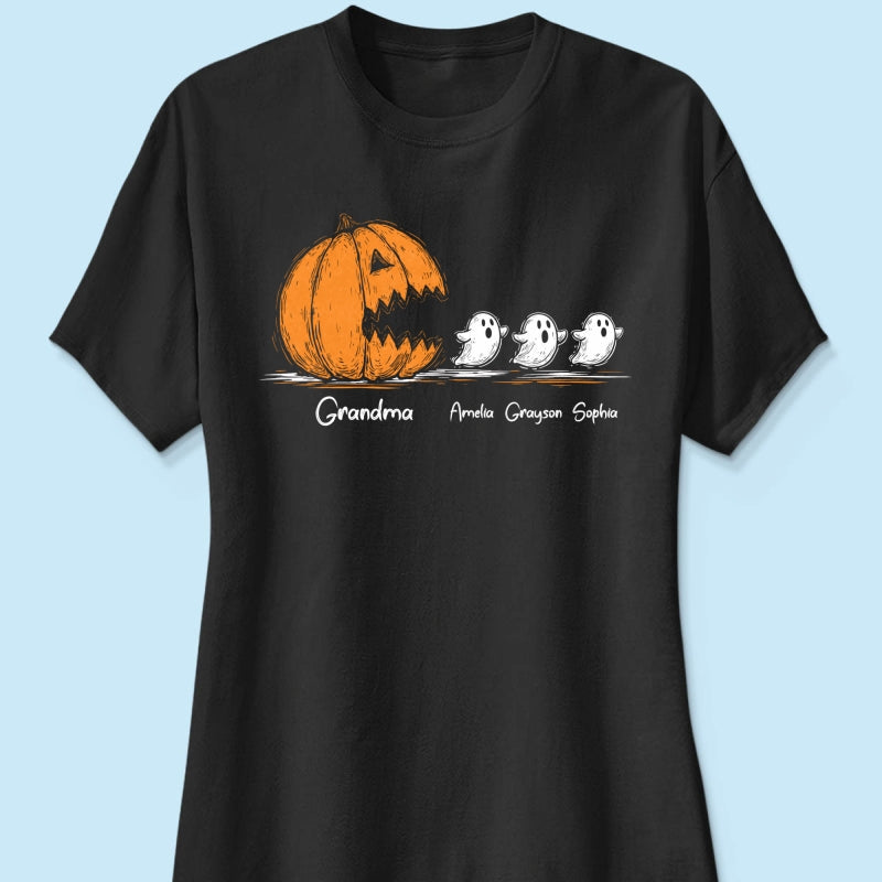 Grandma Pumpkin Chasing Kids Ghosts - Personalized Shirt - Halloween Shirt