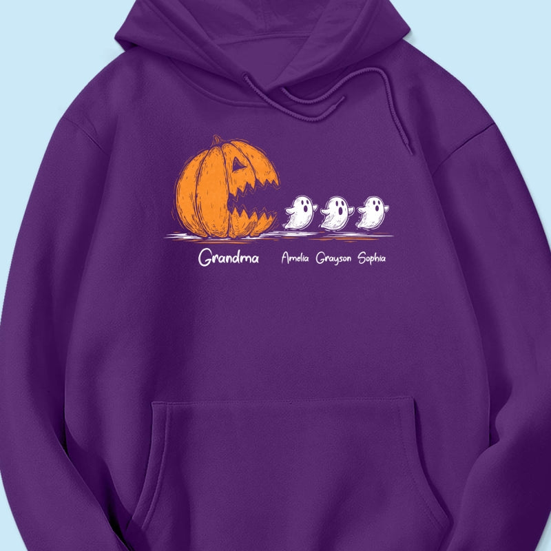 Grandma Pumpkin Chasing Kids Ghosts - Personalized Shirt - Halloween Shirt
