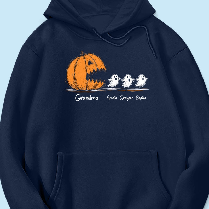 Grandma Pumpkin Chasing Kids Ghosts - Personalized Shirt - Halloween Shirt