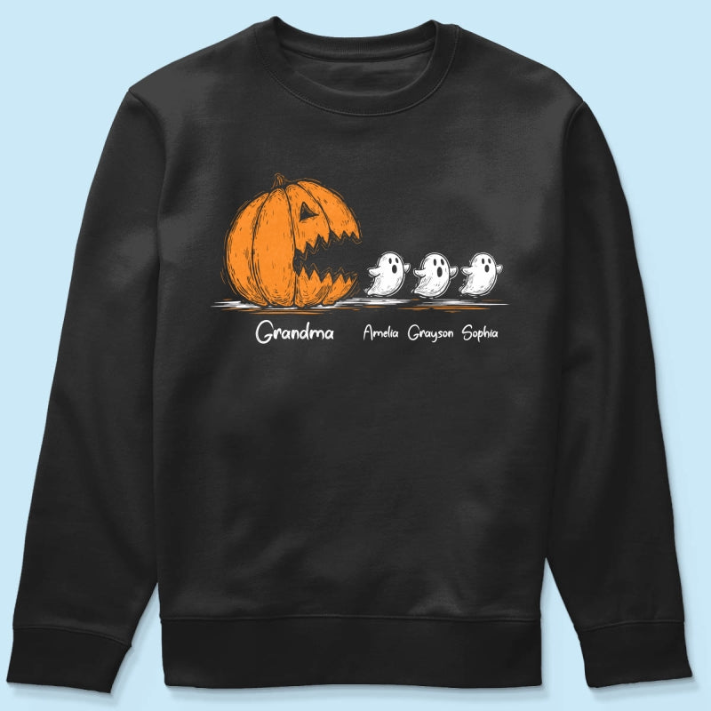 Grandma Pumpkin Chasing Kids Ghosts - Personalized Shirt - Halloween Shirt