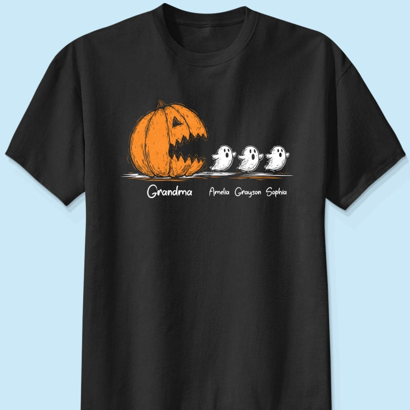 Grandma Pumpkin Chasing Kids Ghosts - Personalized Shirt - Halloween Shirt
