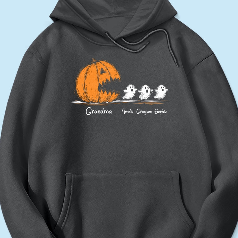 Grandma Pumpkin Chasing Kids Ghosts - Personalized Shirt - Halloween Shirt