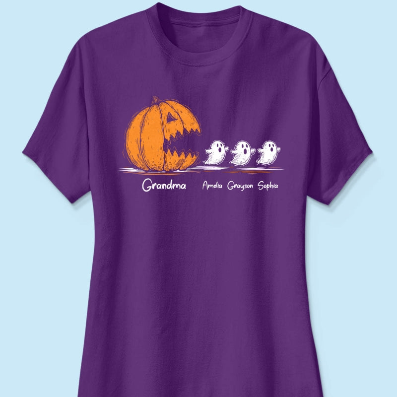 Grandma Pumpkin Chasing Kids Ghosts - Personalized Shirt - Halloween Shirt