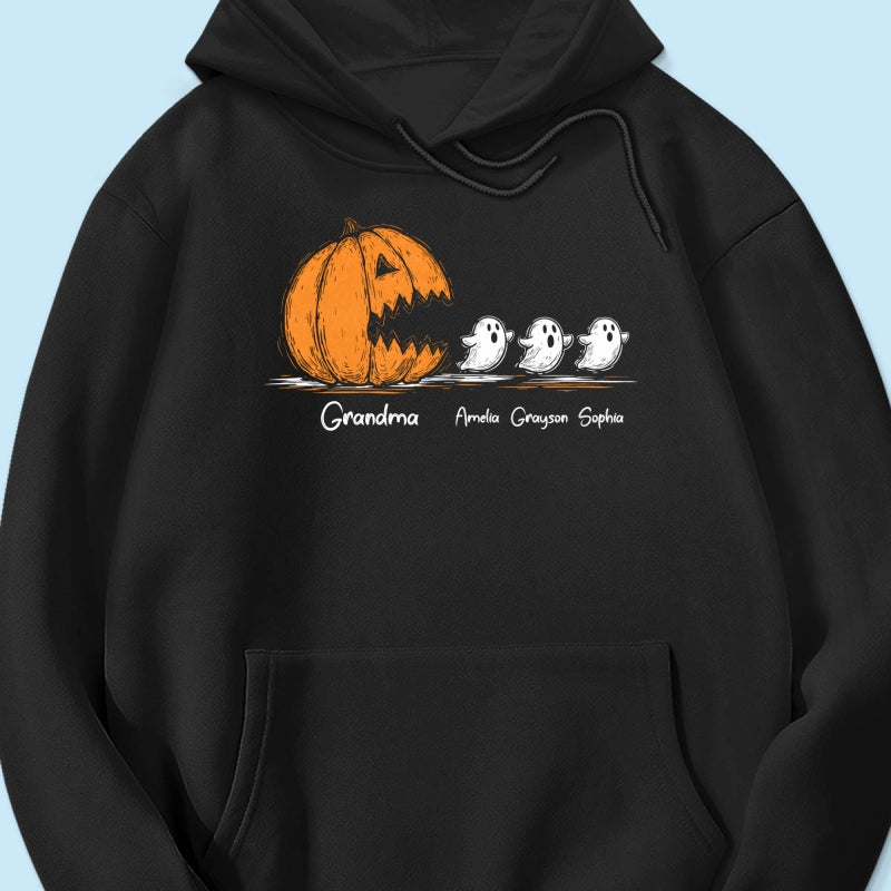Grandma Pumpkin Chasing Kids Ghosts - Personalized Shirt - Halloween Shirt