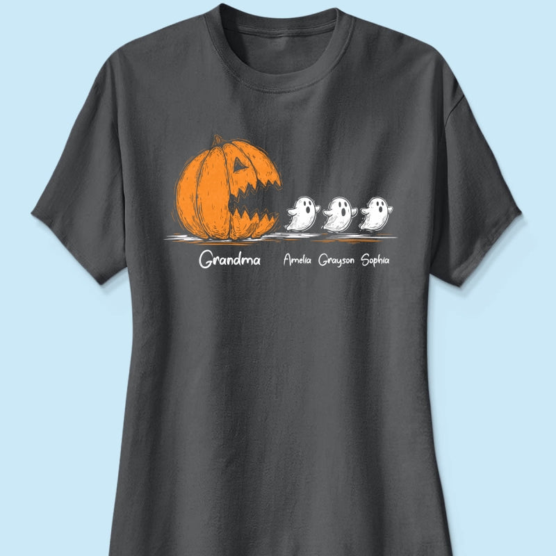 Grandma Pumpkin Chasing Kids Ghosts - Personalized Shirt - Halloween Shirt