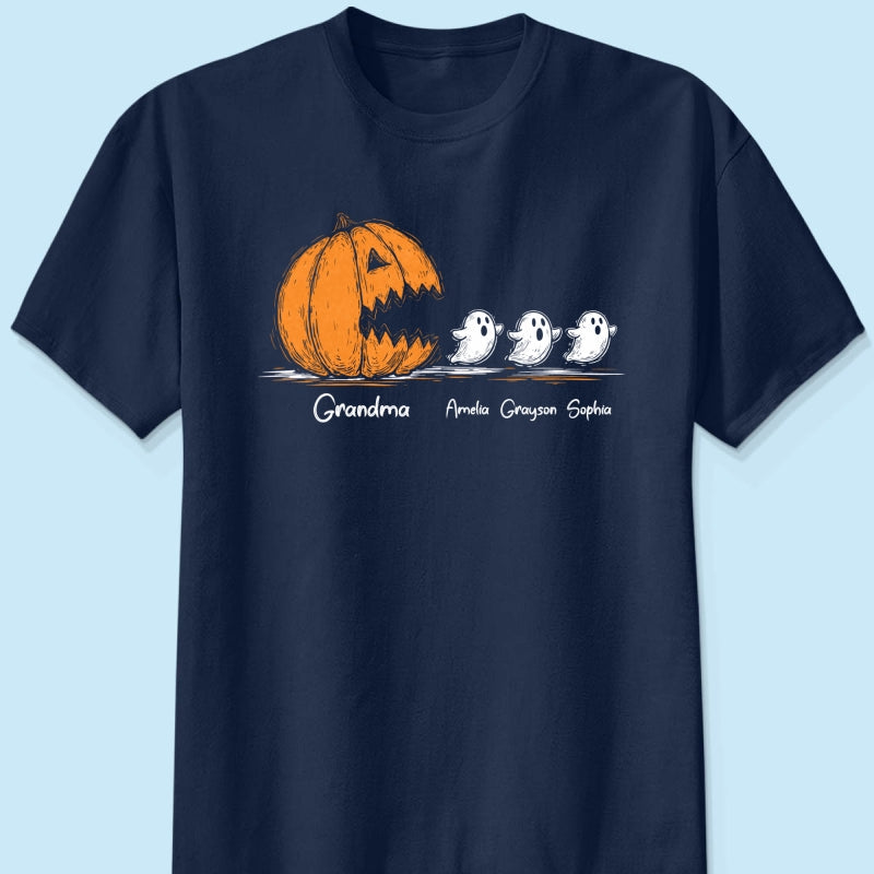 Grandma Pumpkin Chasing Kids Ghosts - Personalized Shirt - Halloween Shirt