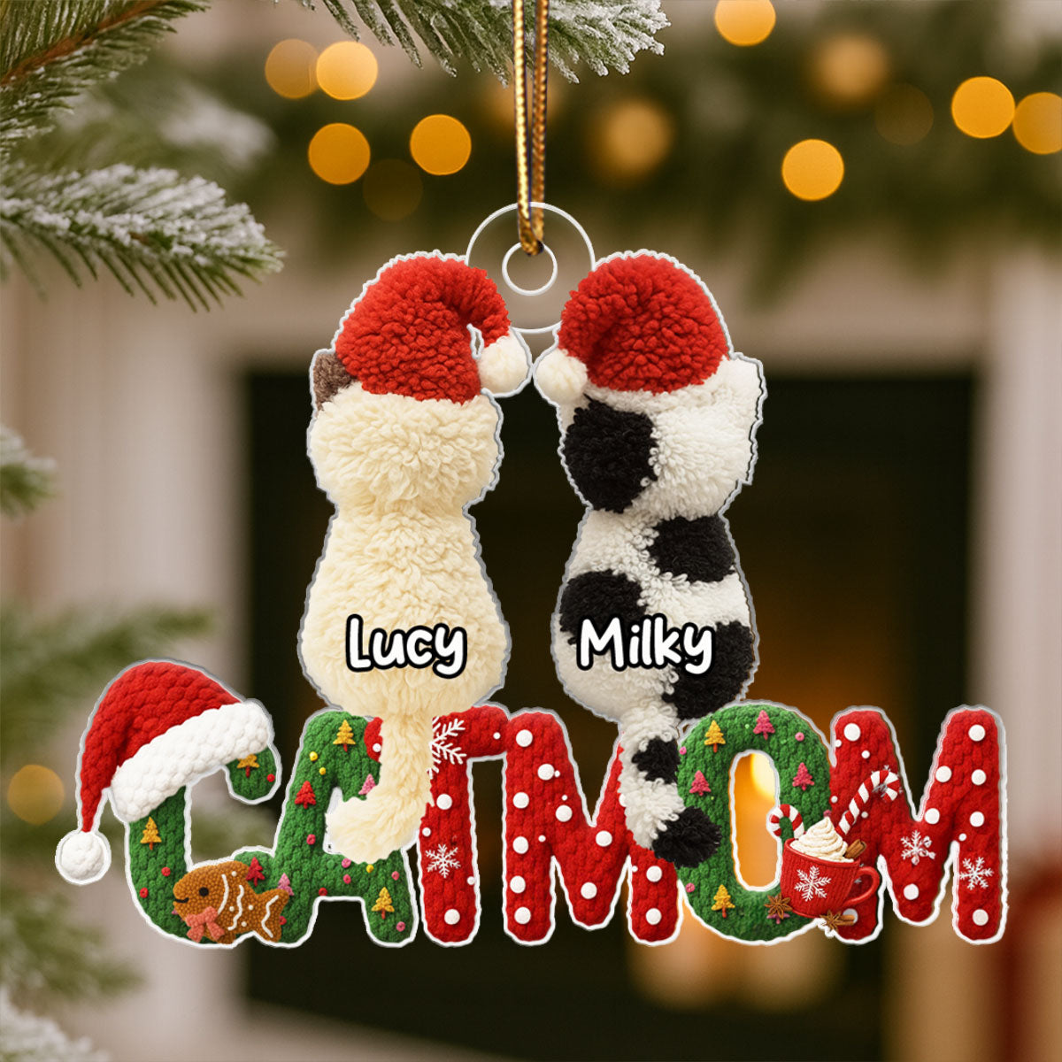 2025 Cat Lovers Latch Hook Yarn Faux - Personalized Acrylic Ornament - Christmas Gift for Cat Moms, Cat Dads