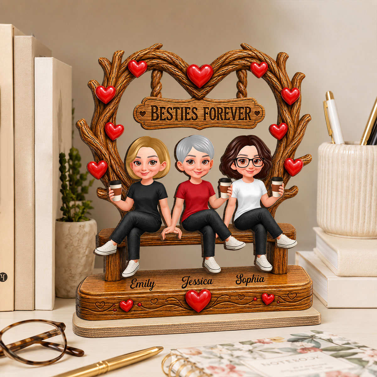 Heart Shaped Canopy Besties Forever - Personalized 2-Layered Wooden Plaque - Birthday Gift, Gift For Best Friends