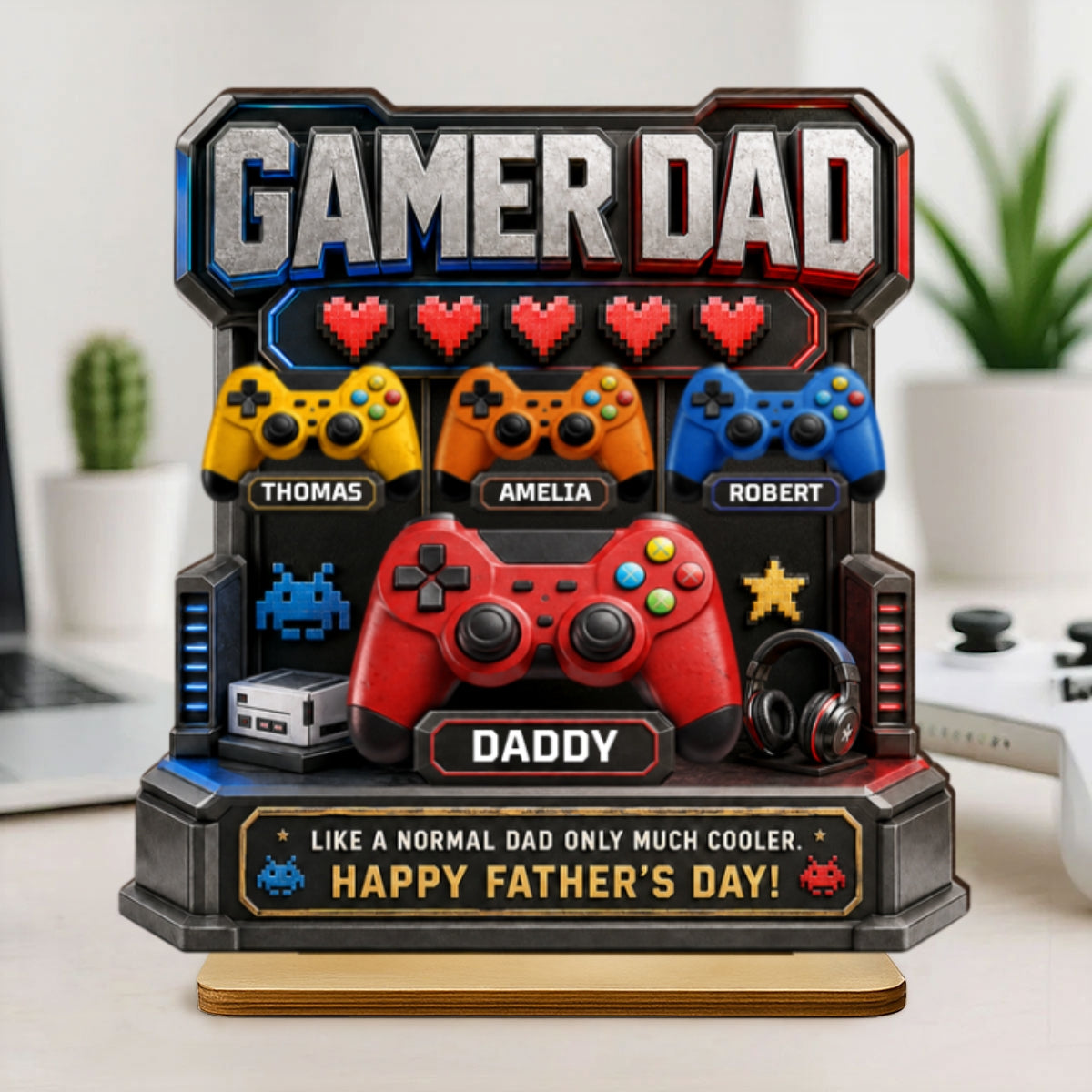 Gamer Dad Much Cooler - Personalized 2-Layered Wooden Plaque -  Gift for Dad, Husband