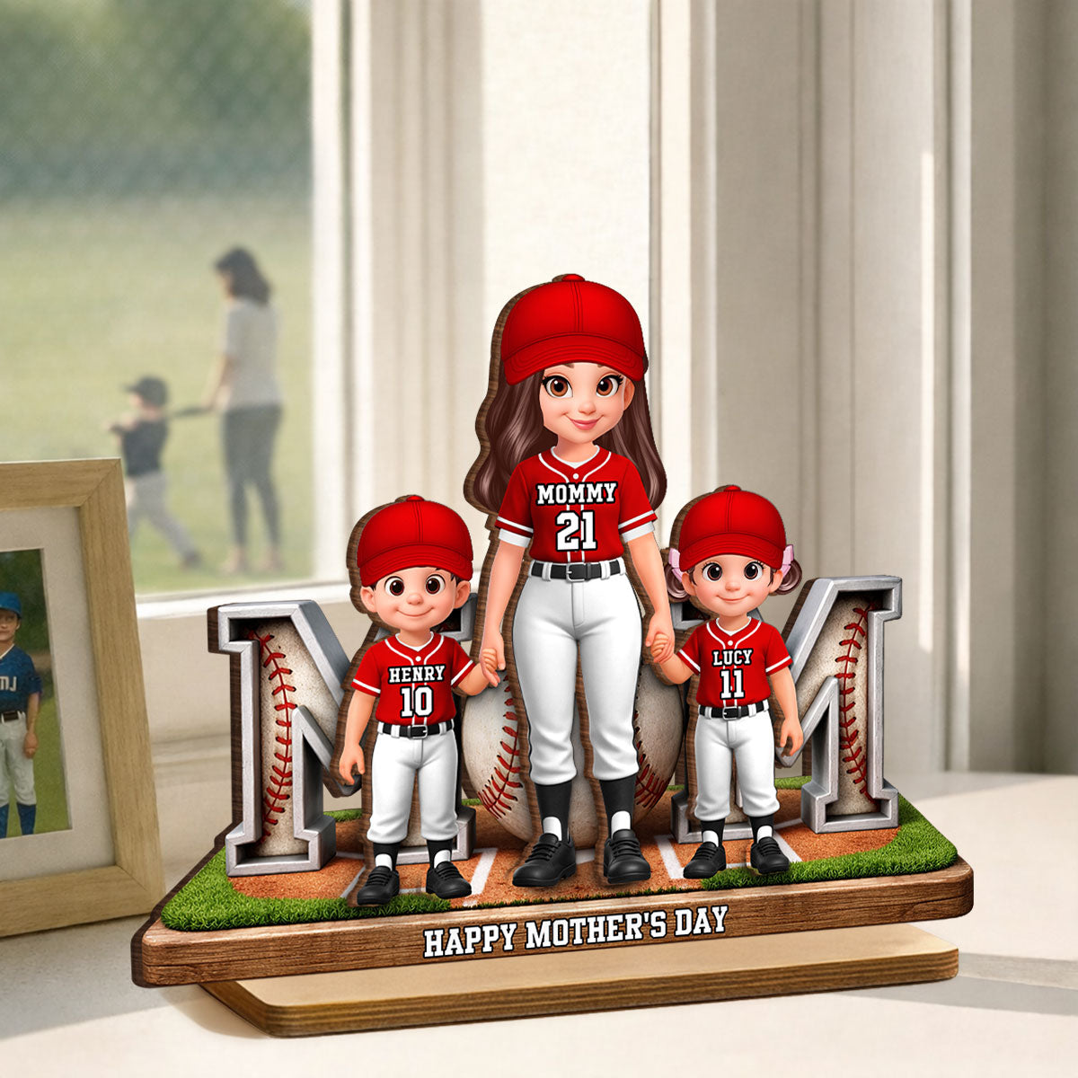 Baseball Mom And Kids Together - Personalized 2-Layered Wooden Plaque - Mother's Day Gift For Baseball Mom, Gift For Wife