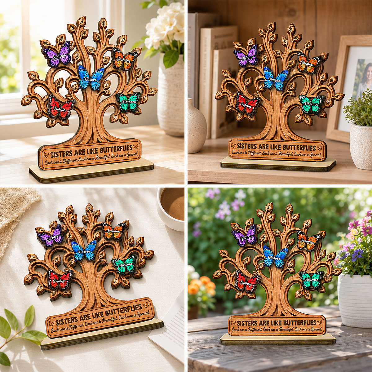 Sisters Besties Are Like Butterflies 2D Flat - Personalized Wooden Plaque - Gift For Besties, Sisters
