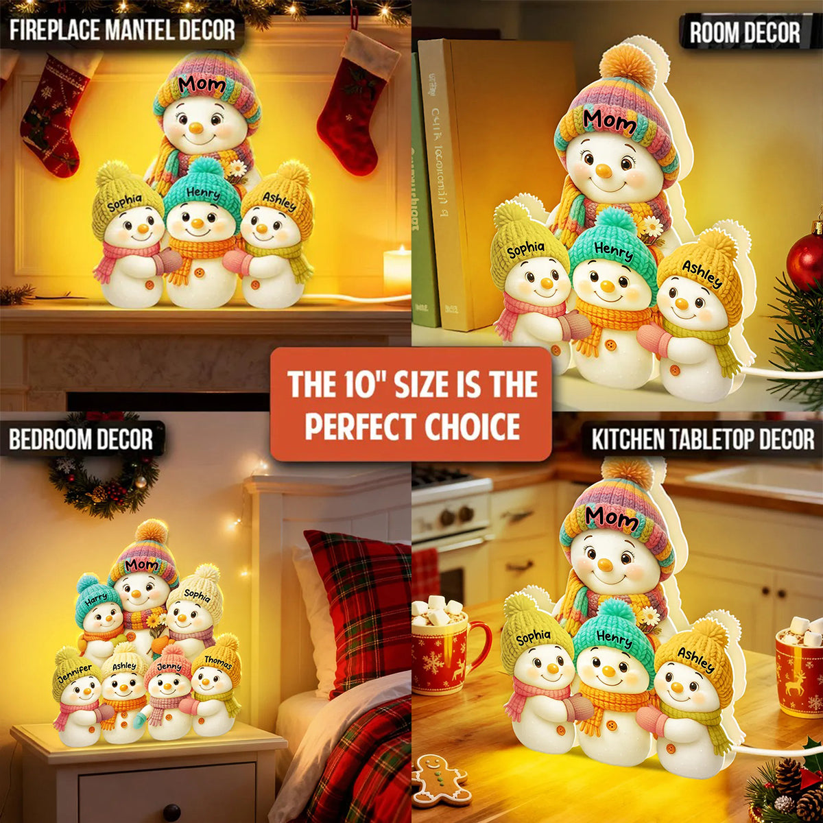 Snowman Mom, Dad, Parents and Kids Personalized Light Box - Holiday Family Keepsake