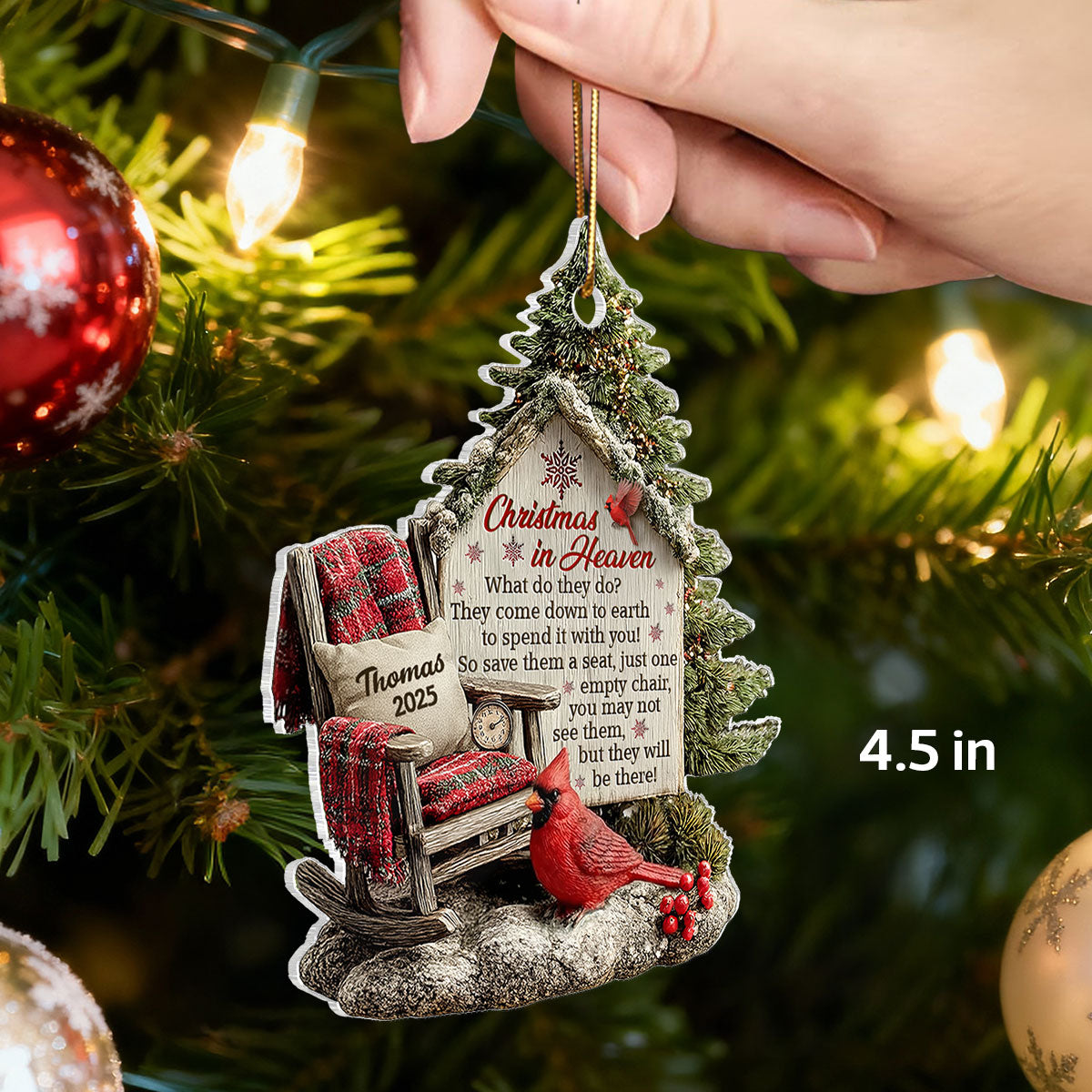 3D Effect Memorial Chair On Christmas - Personalized Acrylic Ornament - Christmas Memorial Keepsake For Family