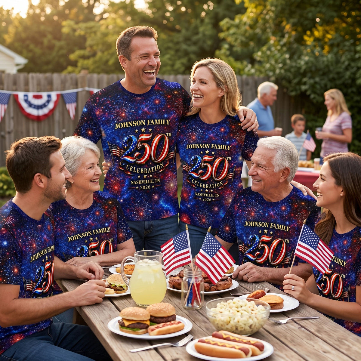 Custom Family American 250th Anniversary 1776 - 2026 - Personalized Shirt - Family Matching Patriotic Crew Shirt
