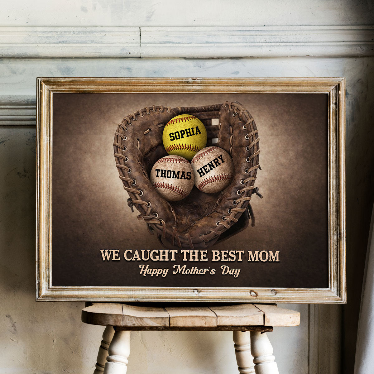Baseball Gloves We Caught The Best Mom - Personalized Poster - Sentimental Mother's Day Gift for Mom, Wife