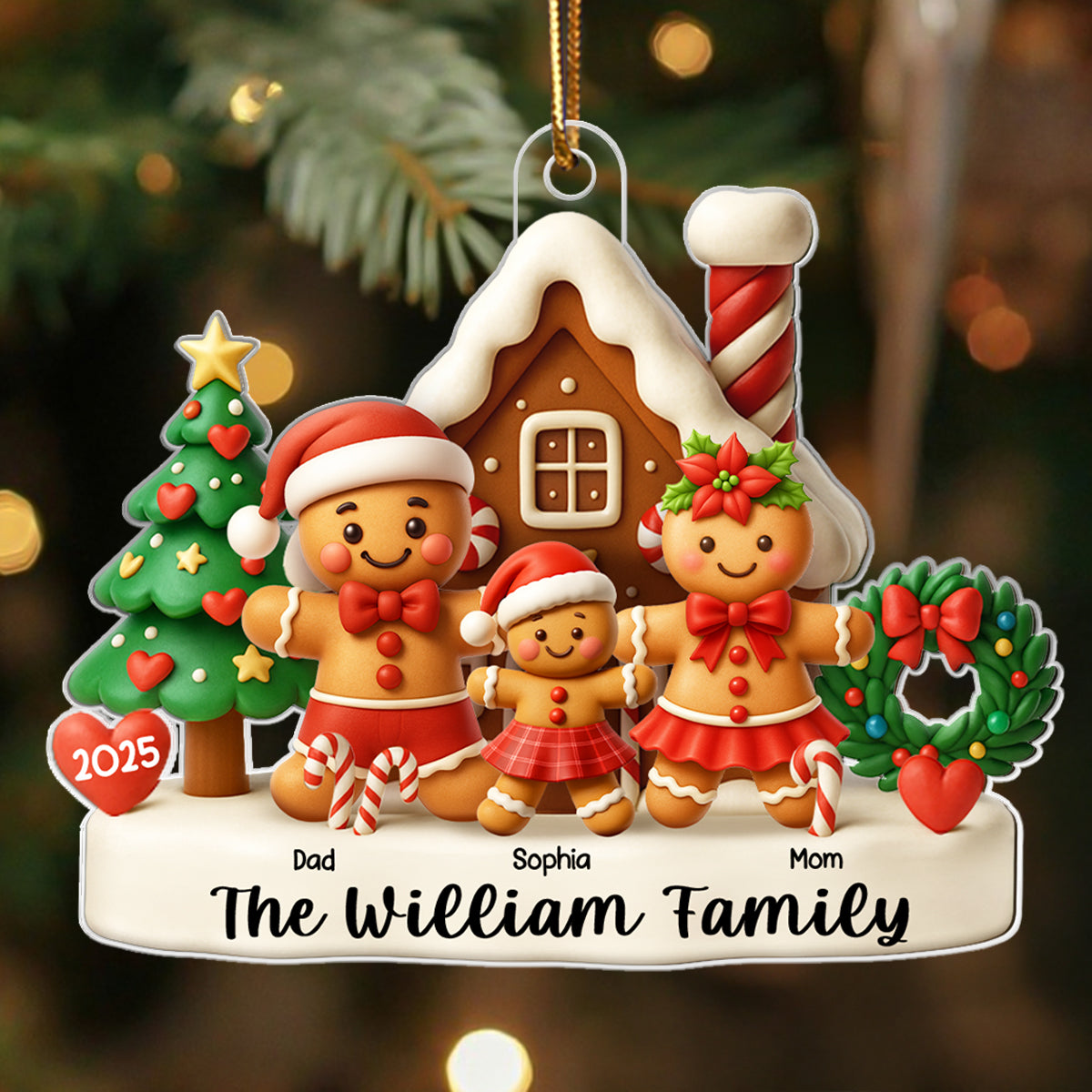 Gingerbread House Family - Personalized Acrylic Ornament - Christmas Decor for Family