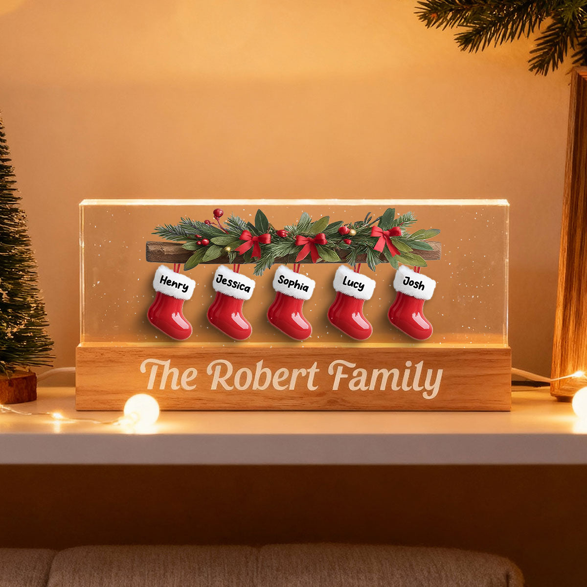 Family Christmas Stockings 3D Effect - Personalized Block LED Night Light - Christmas Decor For Family