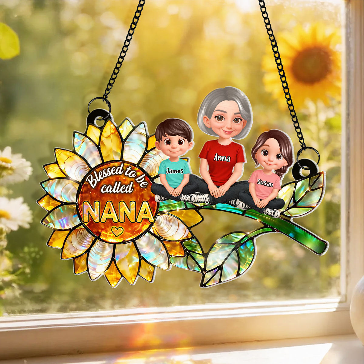 Blessed to be Called Grandma Sunflower - Personalized Window Hanging Suncatcher - Mother's Day Gift for Mom, Wife