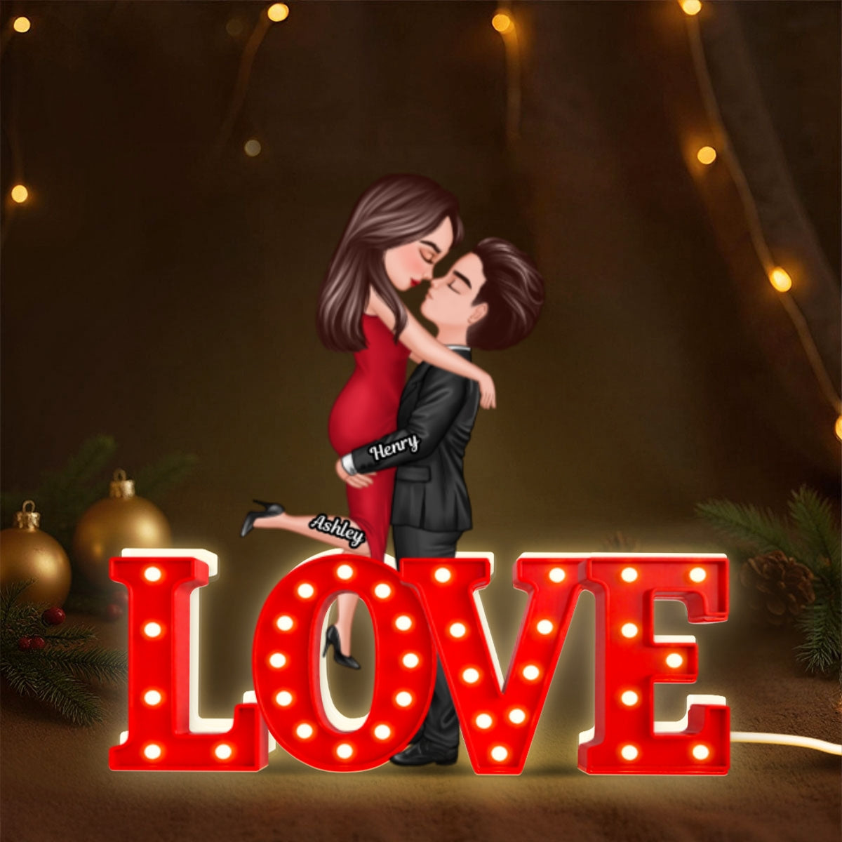 Love Couple Kissing - Personalized Light Box - Gift for Couple