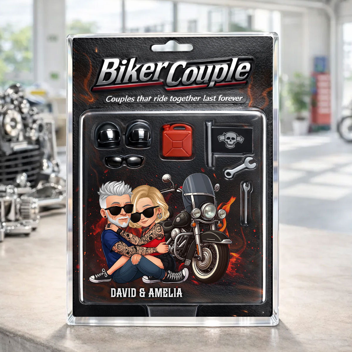 Couples That Ride Together Last Forever, Custom Action Figure Biker Couple - Personalized Acrylic Block Plaque