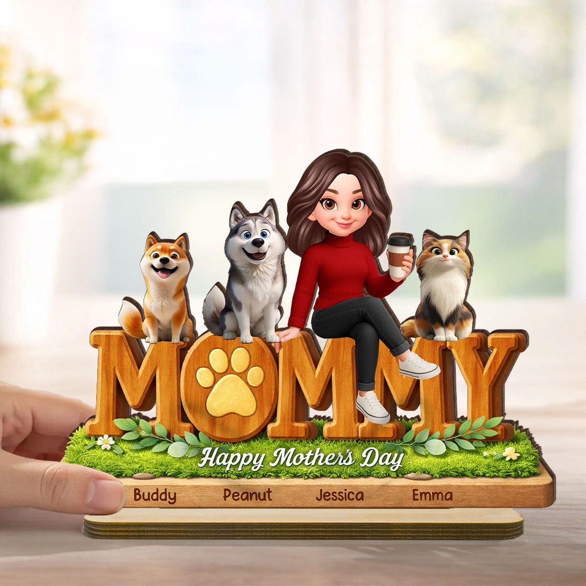 Mommy Dog Cat Happy Mother's Day - Personalized 2-Layered Wooden Plaque - Heartfelt Gift For Dog Mom, Cat Mom