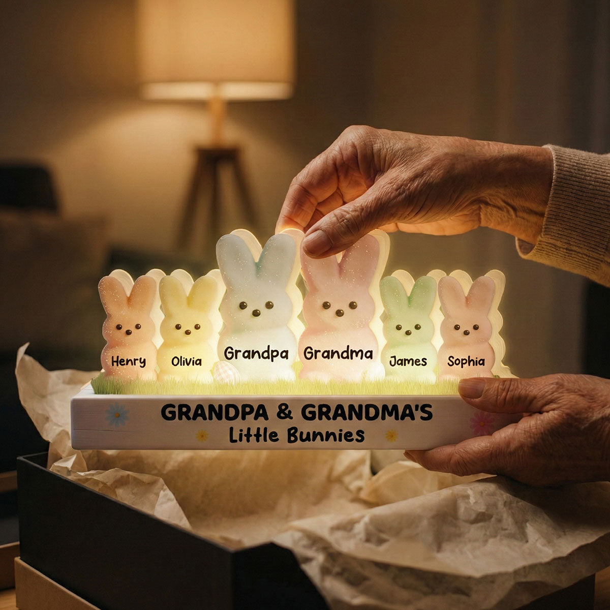 Easter Grandma & Grandpa Little Bunnies - Personalized Light Box - Gift For Grandparents, Easter Decoration