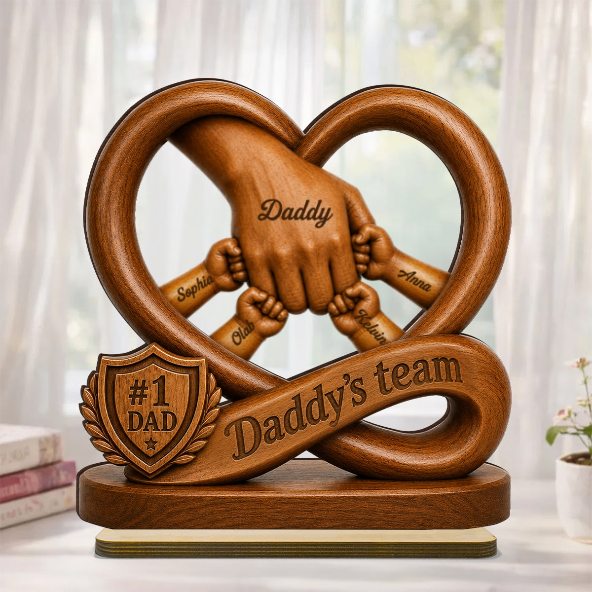Daddy's Dream Team Fist Bump - Personalized 2-Layered Wooden Plaque -  Gift for Dad, Husband
