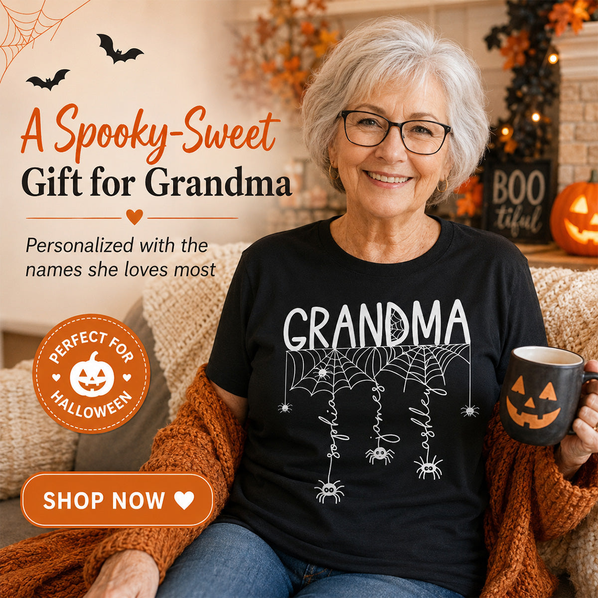 Grandma Mom Spooky Spiders - Personalized Shirt - Halloween Gift