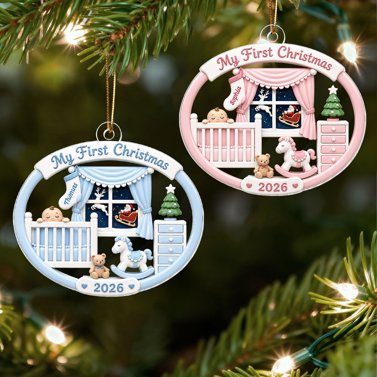 Light Pink Blue Baby's 1st Christmas 2026 - Personalized Acrylic Ornament - Unique Christmas Gift For New Parent, Newborn Keepsake