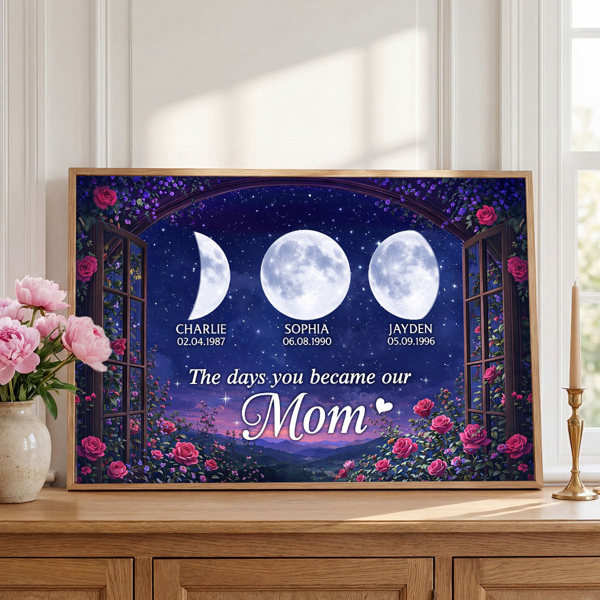 From The Window The Day You Became Mom Grandma Custom Birth Moon Phase - Personalized Poster - Mother's Day Gift For Mom, Grandma