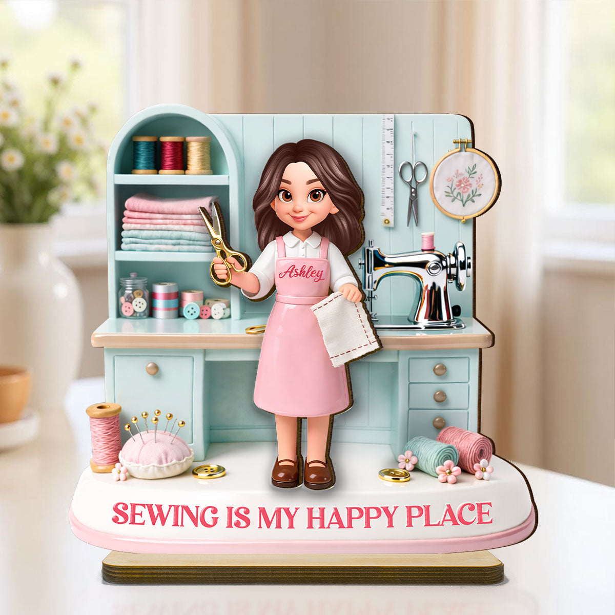 Sewing Is My Happy Place - Personalized 2-Layered Wooden Plaque - Gift For Mom, Grandma