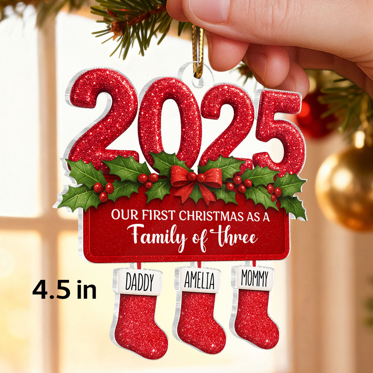 First Christmas as a Family of Three, Four, Christmas Stocking - Personalized Acrylic Ornament - Christmas Gift for Family
