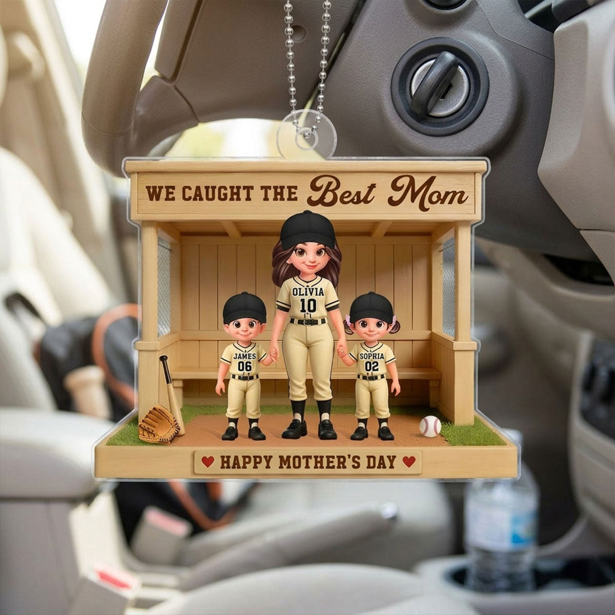 We Caught The Best Mom Baseball Dugout - Personalized Acrylic Car Hanger - Mother's Day Gift For Baseball Mom