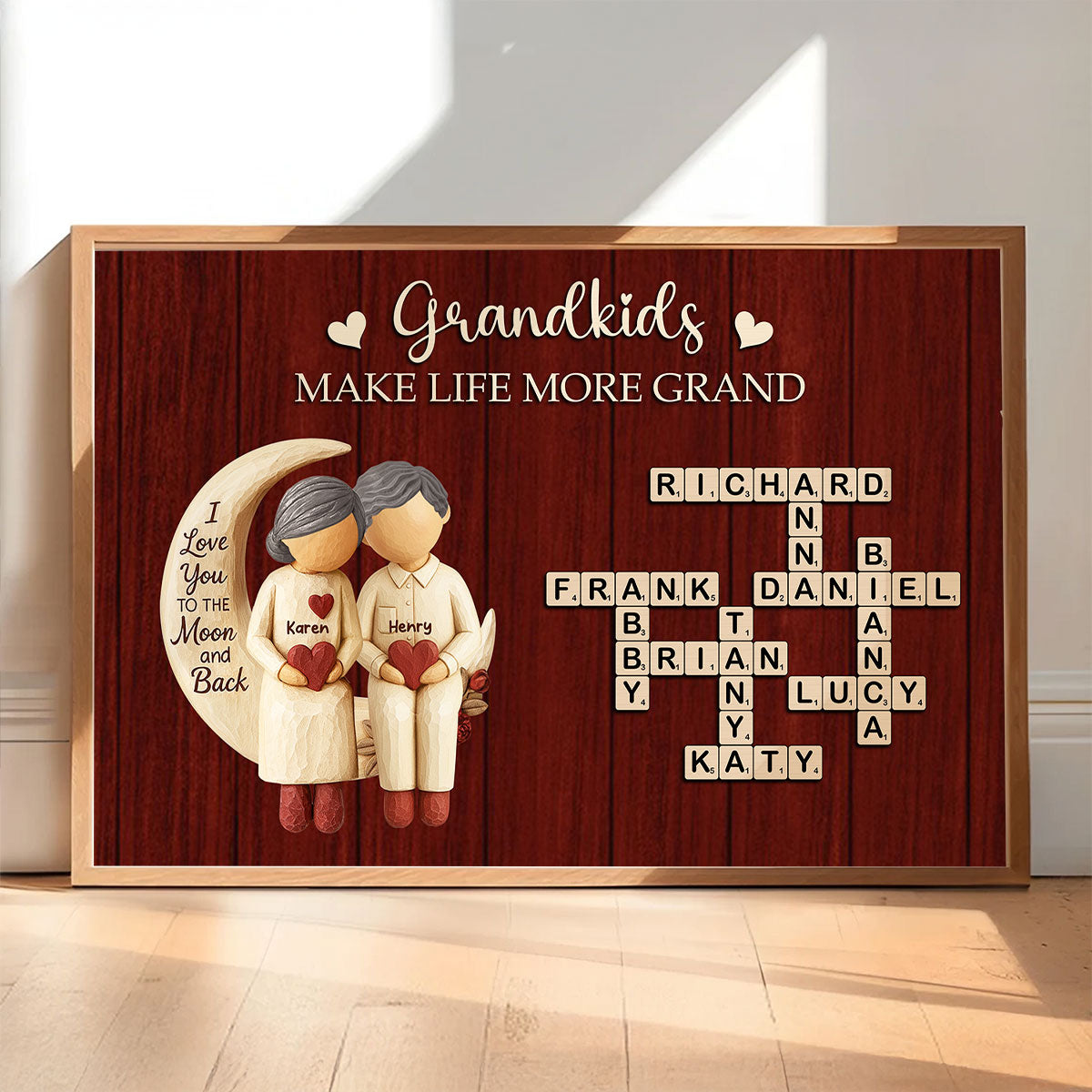 Grandkids Make Life More Grand Love to the Moon - Personalized Poster - Sentimental Gift for Grandma