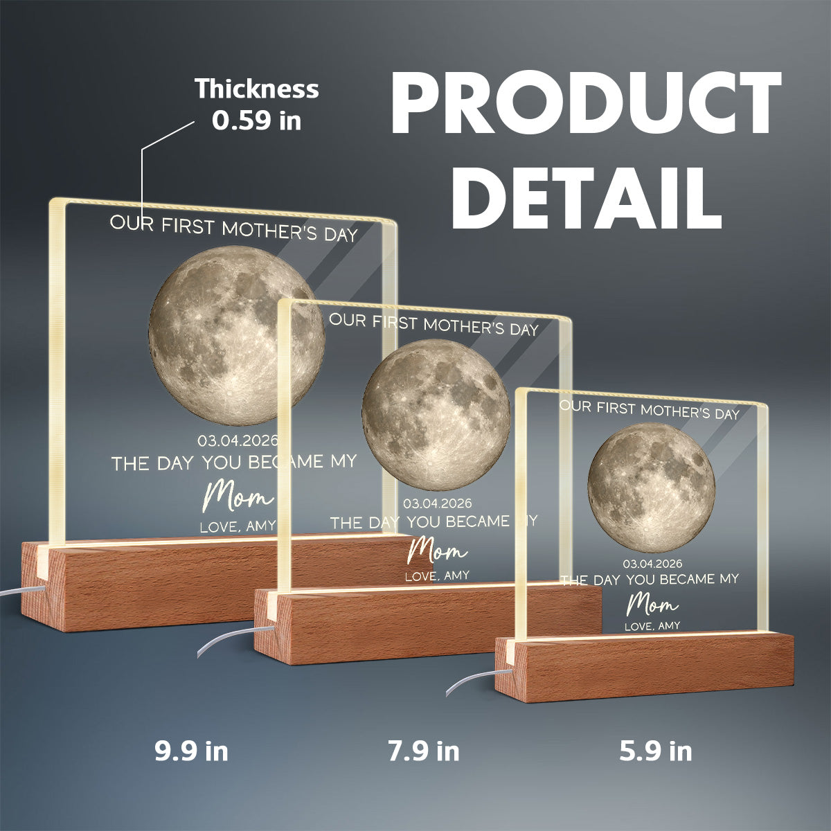 The Day You Became My Mom Custom Moon Phase First Mother's Day - Personalized Acrylic Block Plaque LED Night Light - First Mother's Day Gift For New Mom