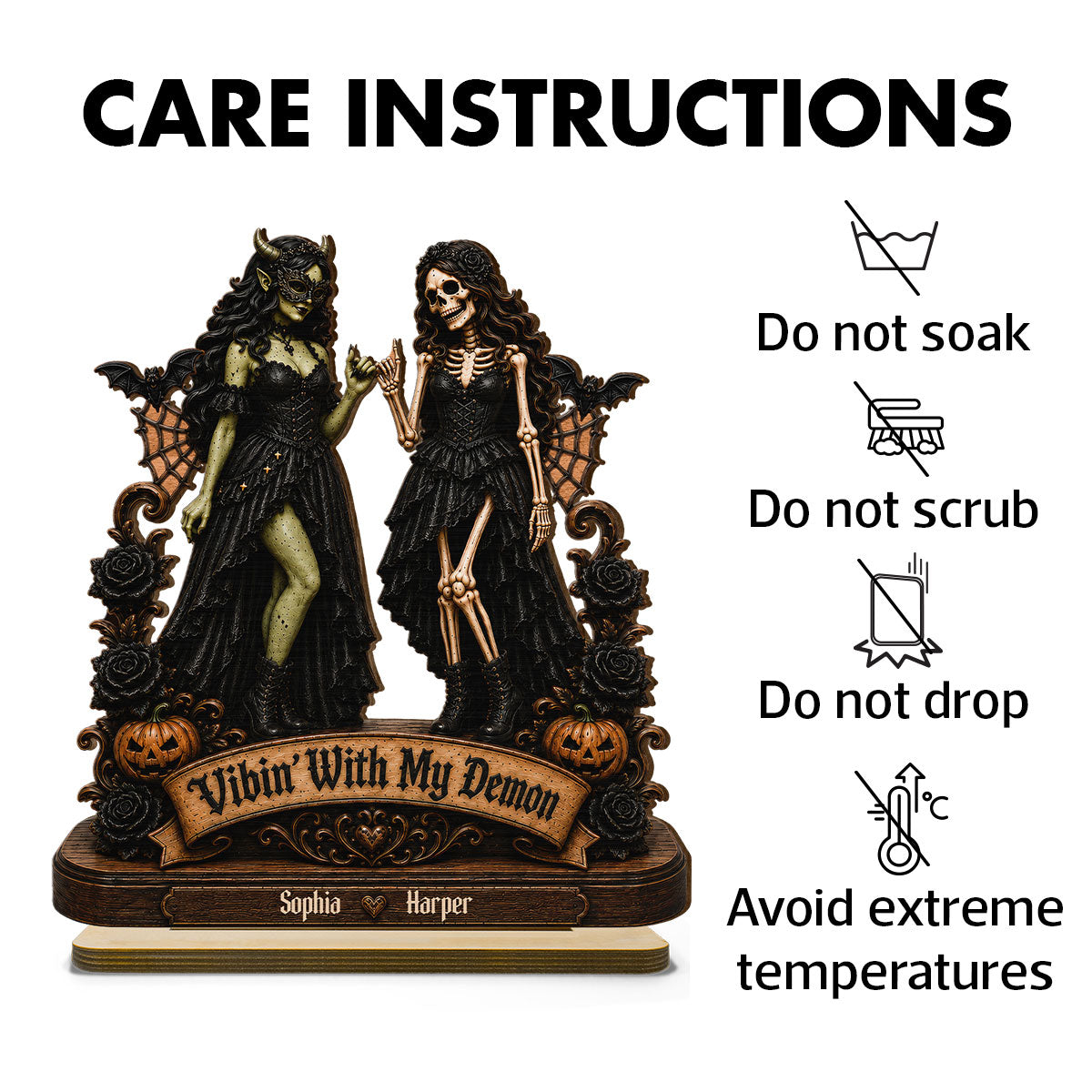 Vibin' With My Demon 2D Flat - Personalized Wooden Plaque - Halloween Decoration, Friendship Keepsake