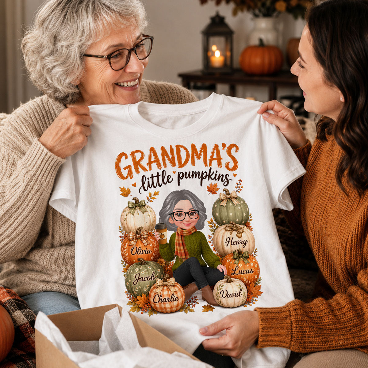 Grandma's Little Pumpkins - Personalized Shirt - Cozy Fall Tee for Grandma