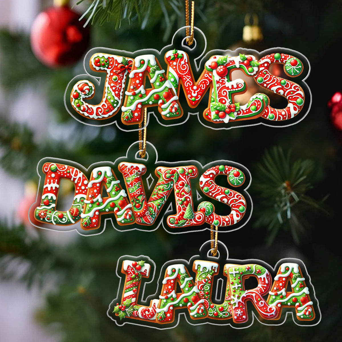 Custom Family Name Gingerbread Alphabet - Personalized Acrylic Ornament - Unique Christmas Gift For Family