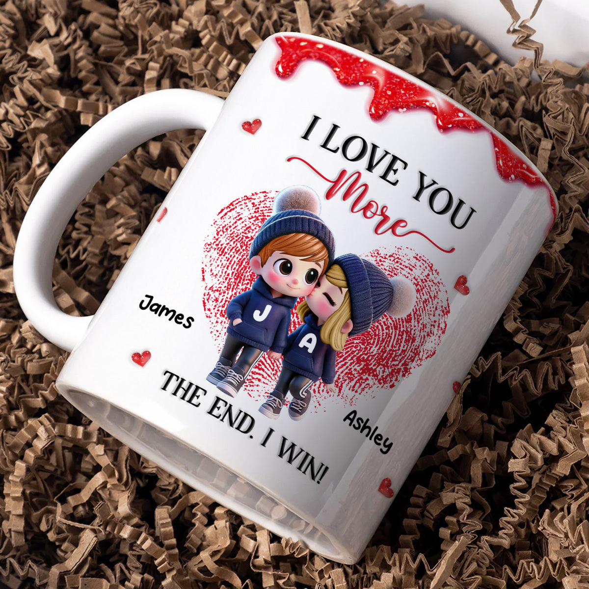 Love You More I Win Cartoon Couple - Personalized Mug - Valentine's Day Gift, Anniversary Gift For Him, For Her