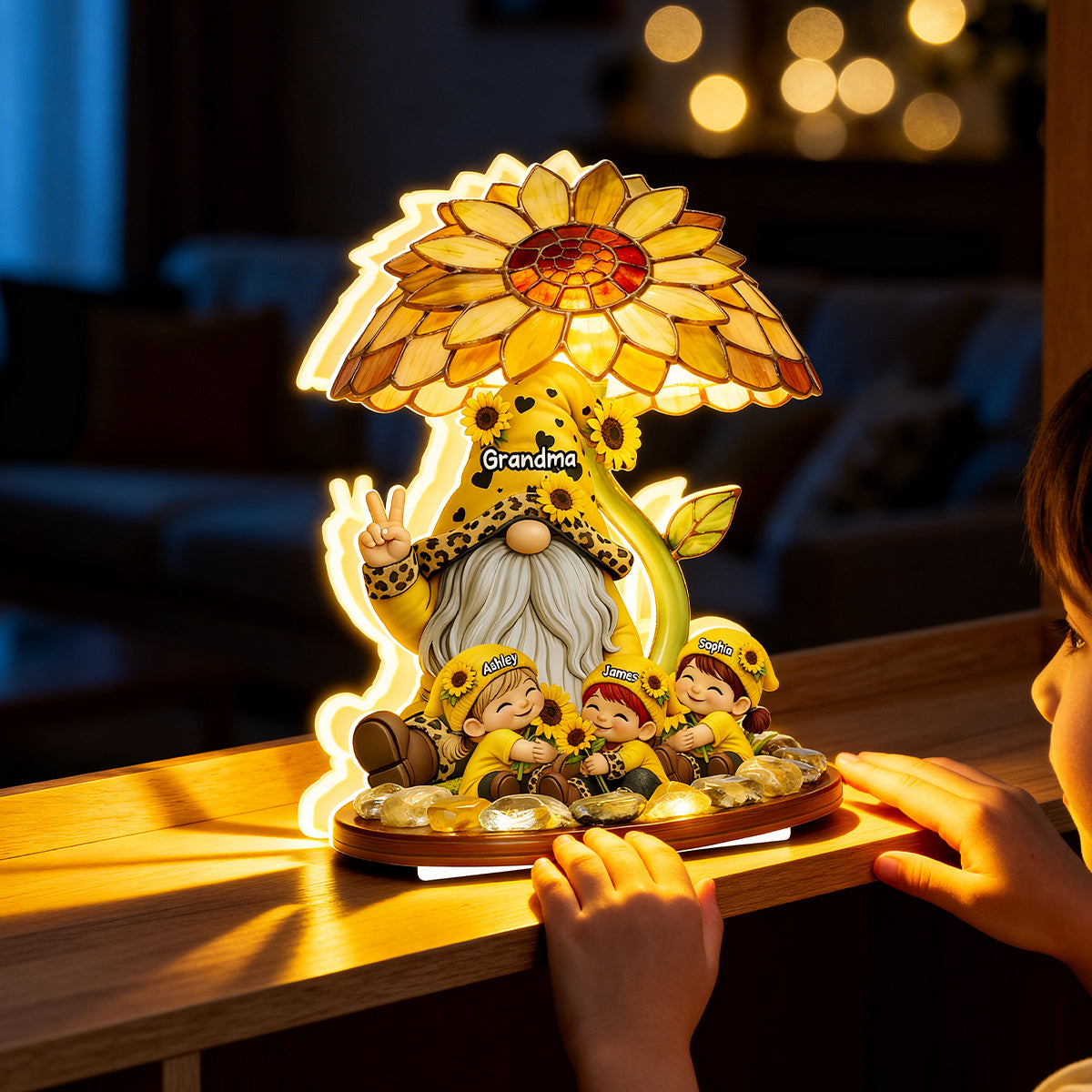 Sunflower Gnome Grandma Grandkids - Personalized Light Box - Mother's Day Gift for Grandma