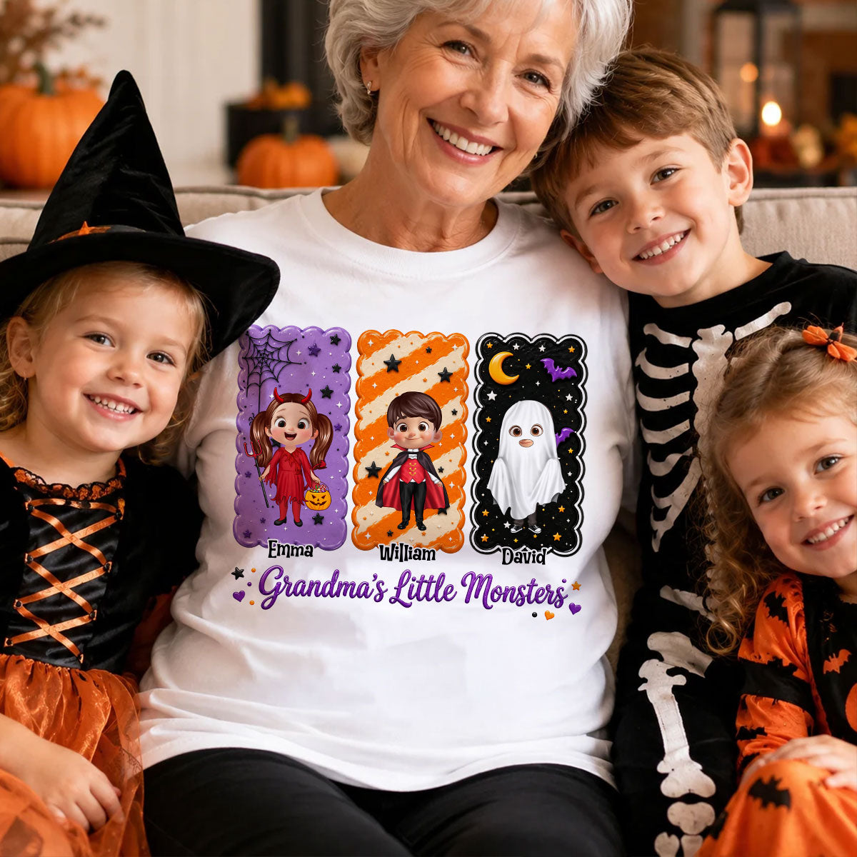 Grandma's Little Monsters Grandkids Halloween - Personalized Shirt - Halloween Gift, Gift For Grandma