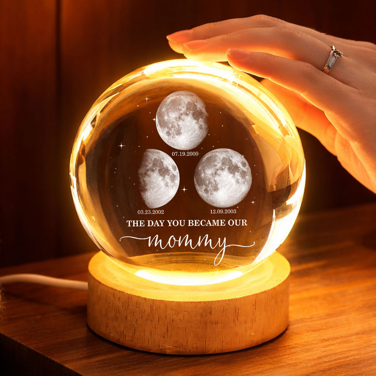 The Day You Became My Mom - Personalized Crystal Ball LED Night Light - Sentimental Mother's Day Gift